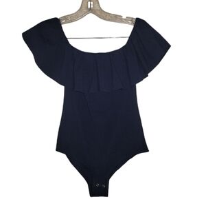 J. Crew offf shoulder ruffle bodysuit navy blue XS stretch summer top chic